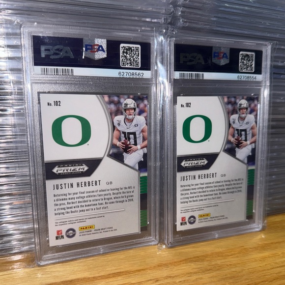 (2) 2020 Panini Prizm Justin Herbert RC DP Chargers QB PSA 10 Gem Mint - LOT 2 - Picture 2 of 2